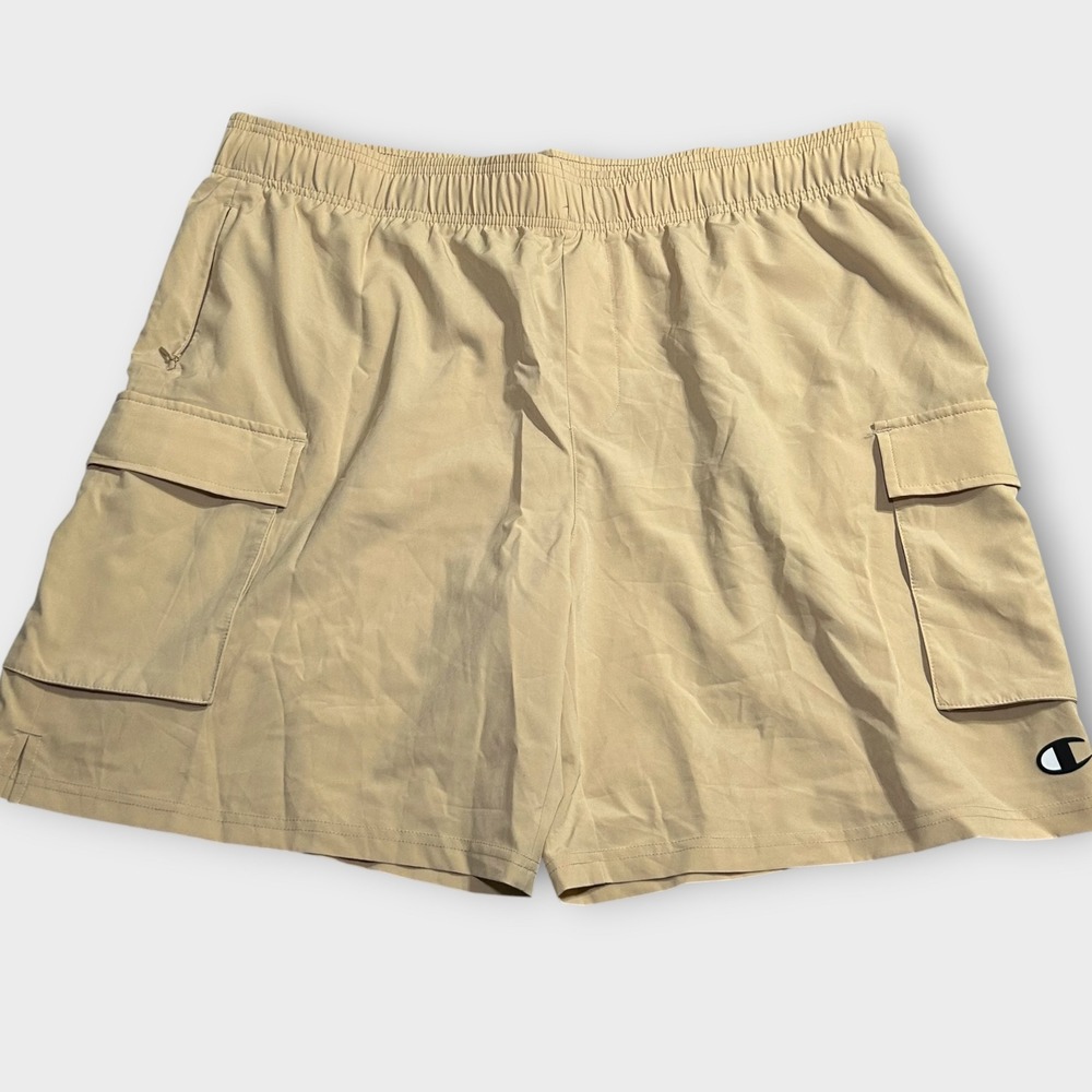 Champion Mens XXL Tan Khaki Performance Cargo Short Elastic Waist Lightweight 7"